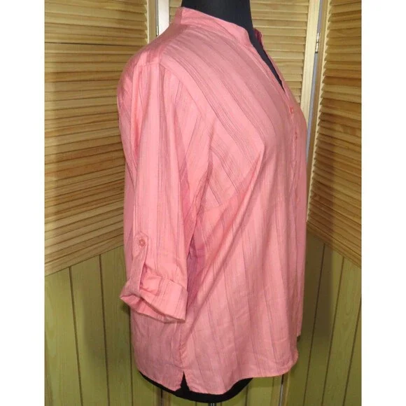 Dress Barn Light Coral Striped Button Up Top Plus Size 18-20 - Picture 5 of 7